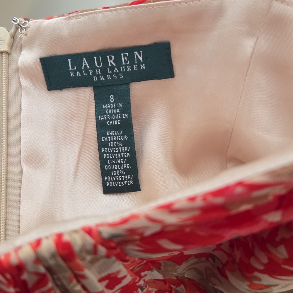Ralph Lauren Coral and Beige Fully Lined Floral Sundress - Picture 2 of 3